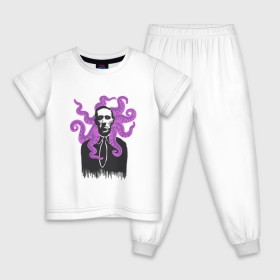 Детская пижама хлопок с принтом Лавкрафт в Санкт-Петербурге, 100% хлопок |  брюки и футболка прямого кроя, без карманов, на брюках мягкая резинка на поясе и по низу штанин
 | cthulhu | cthulhu fhtagn | lovecraft | ктулху | лавкрафт