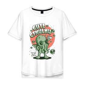 Мужская футболка хлопок Oversize с принтом Ктулху в Санкт-Петербурге, 100% хлопок | свободный крой, круглый ворот, “спинка” длиннее передней части | Тематика изображения на принте: cthulhu | cthulhu fhtagn | lovecraft | ктулху | лавкрафт