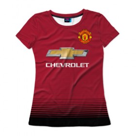Женская футболка 3D с принтом Погба Манчестер 18-19 в Санкт-Петербурге, 100% полиэфир ( синтетическое хлопкоподобное полотно) | прямой крой, круглый вырез горловины, длина до линии бедер | pogba | красный | поль погба | футбольная форма