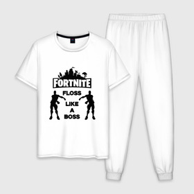 Мужская пижама хлопок с принтом Floss like a boss в Санкт-Петербурге, 100% хлопок | брюки и футболка прямого кроя, без карманов, на брюках мягкая резинка на поясе и по низу штанин
 | dance | floss like a boss | fortnite | swag | танец