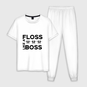 Мужская пижама хлопок с принтом Floss like a boss в Санкт-Петербурге, 100% хлопок | брюки и футболка прямого кроя, без карманов, на брюках мягкая резинка на поясе и по низу штанин
 | 