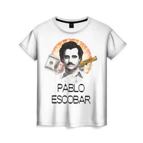 Женская футболка 3D с принтом Pablo Escobar в Санкт-Петербурге, 100% полиэфир ( синтетическое хлопкоподобное полотно) | прямой крой, круглый вырез горловины, длина до линии бедер | escobar | loving pablo | эскобар