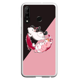 Чехол для Samsung S10E с принтом MONOKUMA X MONOMI в Санкт-Петербурге, Силикон | Область печати: задняя сторона чехла, без боковых панелей | Тематика изображения на принте: anime | bear | black  white | danganronpa | kurokuma | monodam | monokuma | monomi | monotaro | pink | rabbit | school | shirokuma | аниме | главарь | мoноми | монокума | черно белый | школа