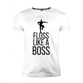 Мужская футболка премиум с принтом FLOSS LIKE A BOSS в Санкт-Петербурге, 92% хлопок, 8% лайкра | приталенный силуэт, круглый вырез ворота, длина до линии бедра, короткий рукав | Тематика изображения на принте: 