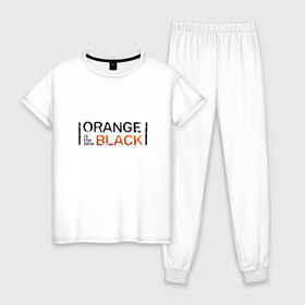 Женская пижама хлопок с принтом Orange Is the New Black в Санкт-Петербурге, 100% хлопок | брюки и футболка прямого кроя, без карманов, на брюках мягкая резинка на поясе и по низу штанин | orange is the new black | оранжевый  хит сезона