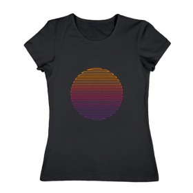 Женская футболка хлопок с принтом Линейное солнце в Санкт-Петербурге, 100% хлопок | прямой крой, круглый вырез горловины, длина до линии бедер, слегка спущенное плечо | Тематика изображения на принте: восход | геометрия | закат | линейное солнце | линии | минимализм | солнце