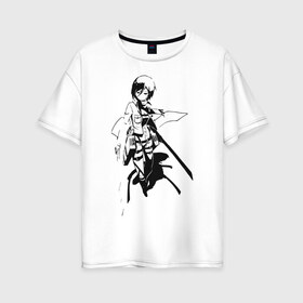 Женская футболка хлопок Oversize с принтом Mikasa Ackerman в Санкт-Петербурге, 100% хлопок | свободный крой, круглый ворот, спущенный рукав, длина до линии бедер
 | mikasa | микаса