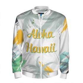 Мужской бомбер 3D с принтом Aloha Hawaii в Санкт-Петербурге, 100% полиэстер | застегивается на молнию, по бокам два кармана без застежек, по низу бомбера и на воротнике - эластичная резинка | Тематика изображения на принте: aloha | summer | sun | travel | гавайи | лето | путешествия