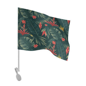 Флаг для автомобиля с принтом Тропики в Санкт-Петербурге, 100% полиэстер | Размер: 30*21 см | вектор | джунгли | дизайн | зеленый | красиво | красный | лес | лето | папоротник | тропики | тропические листья