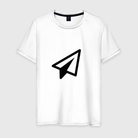 Мужская футболка хлопок с принтом Самолетик в Санкт-Петербурге, 100% хлопок | прямой крой, круглый вырез горловины, длина до линии бедер, слегка спущенное плечо. | геометрия | иконка | минимализм | самолетик | сообщение | треугольники | ярлык