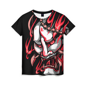 Женская футболка 3D с принтом Демон Они в Санкт-Петербурге, 100% полиэфир ( синтетическое хлопкоподобное полотно) | прямой крой, круглый вырез горловины, длина до линии бедер | demon | demons | japan | manga | oni | китай | манга | мифология