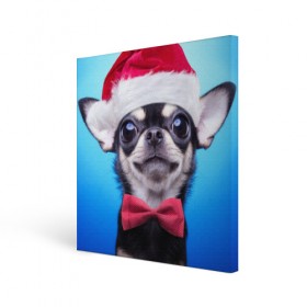 Холст квадратный с принтом рождество в Санкт-Петербурге, 100% ПВХ |  | dog | happy new year | бантик | взгляд | глаза | новый год | пинчер | праздник | санта клаус | собака | той терьер