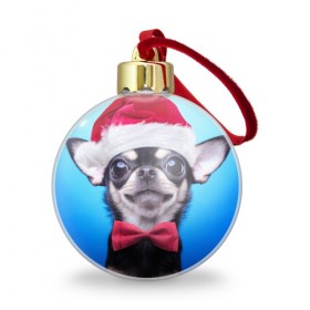 Ёлочный шар с принтом рождество в Санкт-Петербурге, Пластик | Диаметр: 77 мм | dog | happy new year | бантик | взгляд | глаза | новый год | пинчер | праздник | санта клаус | собака | той терьер
