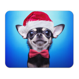 Коврик для мышки прямоугольный с принтом рождество в Санкт-Петербурге, натуральный каучук | размер 230 х 185 мм; запечатка лицевой стороны | Тематика изображения на принте: dog | happy new year | бантик | взгляд | глаза | новый год | пинчер | праздник | санта клаус | собака | той терьер