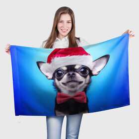 Флаг 3D с принтом рождество в Санкт-Петербурге, 100% полиэстер | плотность ткани — 95 г/м2, размер — 67 х 109 см. Принт наносится с одной стороны | dog | happy new year | бантик | взгляд | глаза | новый год | пинчер | праздник | санта клаус | собака | той терьер