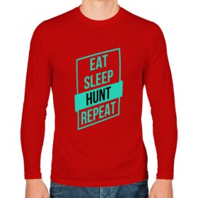 Мужской лонгслив хлопок с принтом Eat, Sleep, HUNT, Repeat в Санкт-Петербурге, 100% хлопок |  | 