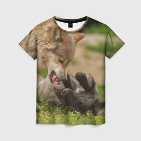 Женская футболка 3D с принтом Волки в Санкт-Петербурге, 100% полиэфир ( синтетическое хлопкоподобное полотно) | прямой крой, круглый вырез горловины, длина до линии бедер | волк | волки | животные | злость | оскал | рык | собака | хищник
