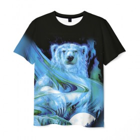 Мужская футболка 3D с принтом Мишка на Севере в Санкт-Петербурге, 100% полиэфир | прямой крой, круглый вырез горловины, длина до линии бедер | bear | pooh | win dooh | winnie | арктика | винни | дикий | зверь | медведь | пух | север | символ | снег
