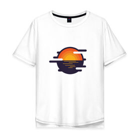 Мужская футболка хлопок Oversize с принтом Морской закат в Санкт-Петербурге, 100% хлопок | свободный крой, круглый ворот, “спинка” длиннее передней части | волны | восход | геометрия | закат | минимализм | море | отражение | солнце