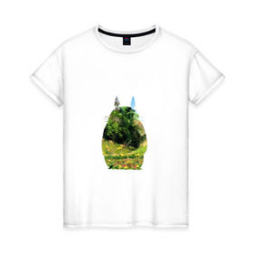 Женская футболка хлопок с принтом Тоторо в Санкт-Петербурге, 100% хлопок | прямой крой, круглый вырез горловины, длина до линии бедер, слегка спущенное плечо | art | hayao miyazaki | mei kusakabe | tonari no totoro | берлога | лапа | лес | мой сосед тоторо | хаяо миядзаки