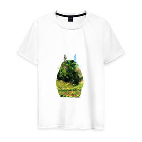 Мужская футболка хлопок с принтом Тоторо в Санкт-Петербурге, 100% хлопок | прямой крой, круглый вырез горловины, длина до линии бедер, слегка спущенное плечо. | art | hayao miyazaki | mei kusakabe | tonari no totoro | берлога | лапа | лес | мой сосед тоторо | хаяо миядзаки