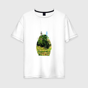 Женская футболка хлопок Oversize с принтом Тоторо в Санкт-Петербурге, 100% хлопок | свободный крой, круглый ворот, спущенный рукав, длина до линии бедер
 | art | hayao miyazaki | mei kusakabe | tonari no totoro | берлога | лапа | лес | мой сосед тоторо | хаяо миядзаки