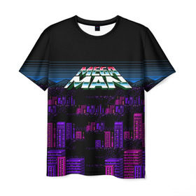 Мужская футболка 3D с принтом Megaman city в Санкт-Петербурге, 100% полиэфир | прямой крой, круглый вырез горловины, длина до линии бедер | maga man | megaman