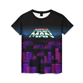 Женская футболка 3D с принтом Megaman city в Санкт-Петербурге, 100% полиэфир ( синтетическое хлопкоподобное полотно) | прямой крой, круглый вырез горловины, длина до линии бедер | Тематика изображения на принте: maga man | megaman