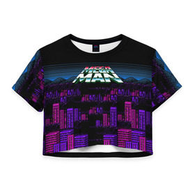 Женская футболка 3D укороченная с принтом Megaman city в Санкт-Петербурге, 100% полиэстер | круглая горловина, длина футболки до линии талии, рукава с отворотами | maga man | megaman