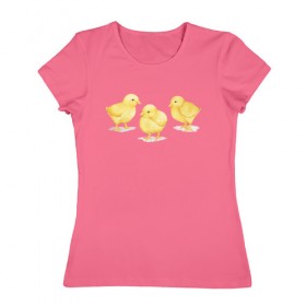 Женская футболка хлопок с принтом Цыплята в Санкт-Петербурге, 100% хлопок | прямой крой, круглый вырез горловины, длина до линии бедер, слегка спущенное плечо | животные | курица | мими | прелесть | птицы | утки | цыпа | цыплята