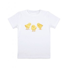 Детская футболка хлопок с принтом Цыплята в Санкт-Петербурге, 100% хлопок | круглый вырез горловины, полуприлегающий силуэт, длина до линии бедер | животные | курица | мими | прелесть | птицы | утки | цыпа | цыплята
