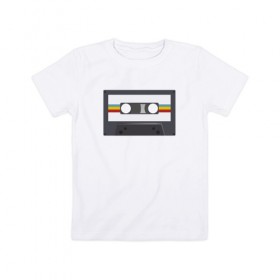 Детская футболка хлопок с принтом Компакт-кассета в Санкт-Петербурге, 100% хлопок | круглый вырез горловины, полуприлегающий силуэт, длина до линии бедер | Тематика изображения на принте: 90 е | арт | аудиокассета | дизайн | компакт кассета | магнитола | музыка | ретро