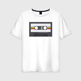 Женская футболка хлопок Oversize с принтом Компакт-кассета в Санкт-Петербурге, 100% хлопок | свободный крой, круглый ворот, спущенный рукав, длина до линии бедер
 | 90 е | арт | аудиокассета | дизайн | компакт кассета | магнитола | музыка | ретро