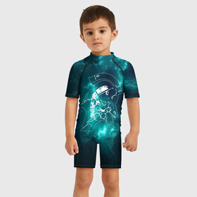 Детский купальный костюм 3D с принтом DEATH STRANDING SPACE в Санкт-Петербурге, Полиэстер 85%, Спандекс 15% | застежка на молнии на спине | kojima productions | ludens | space | кодзима | кодзима продакшн | люденс