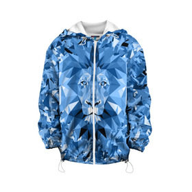 Детская куртка 3D с принтом Сине-бело-голубой лев в Санкт-Петербурге, 100% полиэстер | застежка — молния, подол и капюшон оформлены резинкой с фиксаторами, по бокам — два кармана без застежек, один потайной карман на груди, плотность верхнего слоя — 90 г/м2; плотность флисового подклада — 260 г/м2 | fczp | spb | zenit | белый | геометрия | зенит | питер | санкт петербург | синий | спб | треугольники