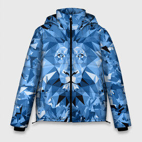 Мужская зимняя куртка 3D с принтом Сине-бело-голубой лев в Санкт-Петербурге, верх — 100% полиэстер; подкладка — 100% полиэстер; утеплитель — 100% полиэстер | длина ниже бедра, свободный силуэт Оверсайз. Есть воротник-стойка, отстегивающийся капюшон и ветрозащитная планка. 

Боковые карманы с листочкой на кнопках и внутренний карман на молнии. | fczp | spb | zenit | белый | геометрия | зенит | питер | санкт петербург | синий | спб | треугольники
