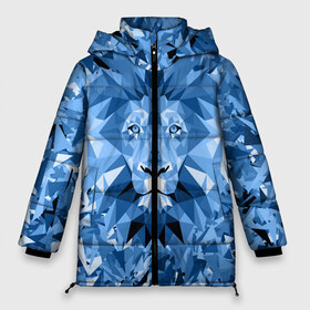 Женская зимняя куртка 3D с принтом Сине-бело-голубой лев в Санкт-Петербурге, верх — 100% полиэстер; подкладка — 100% полиэстер; утеплитель — 100% полиэстер | длина ниже бедра, силуэт Оверсайз. Есть воротник-стойка, отстегивающийся капюшон и ветрозащитная планка. 

Боковые карманы с листочкой на кнопках и внутренний карман на молнии | fczp | spb | zenit | белый | геометрия | зенит | питер | санкт петербург | синий | спб | треугольники