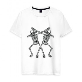 Мужская футболка хлопок с принтом Skeletons в Санкт-Петербурге, 100% хлопок | прямой крой, круглый вырез горловины, длина до линии бедер, слегка спущенное плечо. | 