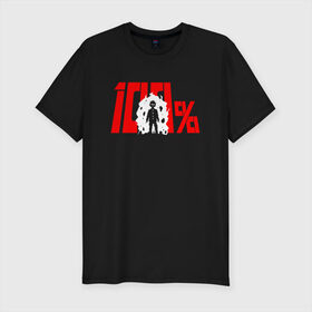 Мужская футболка премиум с принтом 100 в Санкт-Петербурге, 92% хлопок, 8% лайкра | приталенный силуэт, круглый вырез ворота, длина до линии бедра, короткий рукав | anime | mob psycho 100 | shigeo kageyama | аниме | моб психо 100