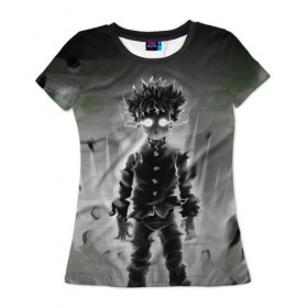 Женская футболка 3D с принтом Mob Psycho в Санкт-Петербурге, 100% полиэфир ( синтетическое хлопкоподобное полотно) | прямой крой, круглый вырез горловины, длина до линии бедер | anime | mob psycho 100 | shigeo kageyama | аниме | моб психо 100