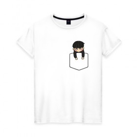 Женская футболка хлопок с принтом Моб в кармане в Санкт-Петербурге, 100% хлопок | прямой крой, круглый вырез горловины, длина до линии бедер, слегка спущенное плечо | anime | mob psycho 100 | shigeo kageyama | аниме | моб психо 100