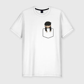 Мужская футболка премиум с принтом Моб в кармане в Санкт-Петербурге, 92% хлопок, 8% лайкра | приталенный силуэт, круглый вырез ворота, длина до линии бедра, короткий рукав | Тематика изображения на принте: anime | mob psycho 100 | shigeo kageyama | аниме | моб психо 100