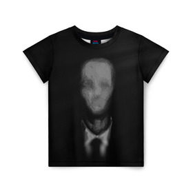 Детская футболка 3D с принтом Slender (1) в Санкт-Петербурге, 100% гипоаллергенный полиэфир | прямой крой, круглый вырез горловины, длина до линии бедер, чуть спущенное плечо, ткань немного тянется | cry | game | horror | man | slender | игра | приведения | слендер | ужас | хоррор