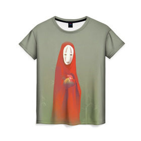Женская футболка 3D с принтом Унесенные призраками в Санкт-Петербурге, 100% полиэфир ( синтетическое хлопкоподобное полотно) | прямой крой, круглый вырез горловины, длина до линии бедер | Тематика изображения на принте: spirited away | аниме | безликий | унесённые призраками | хаяо миядзаки