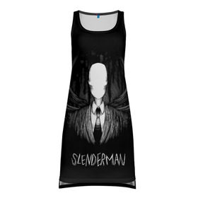 Платье-майка 3D с принтом SLENDER MAN в Санкт-Петербурге, 100% полиэстер | полуприлегающий силуэт, широкие бретели, круглый вырез горловины, удлиненный подол сзади. | horror | slender | slender the arrival | slenderman | монстры | ночь | фантастика