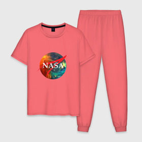 Мужская пижама хлопок с принтом Nasa Space в Санкт-Петербурге, 100% хлопок | брюки и футболка прямого кроя, без карманов, на брюках мягкая резинка на поясе и по низу штанин
 | америка | астронавт | звезды | космонавт | космос | логотип | наса | сша