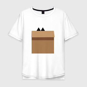 Мужская футболка хлопок Oversize с принтом Кот Шреденгера в Санкт-Петербурге, 100% хлопок | свободный крой, круглый ворот, “спинка” длиннее передней части | геометрия | коробка | кот | кот в коробке | минимализм | тень | уши | шреденгер