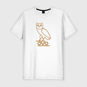 Мужская футболка премиум с принтом OVO owl в Санкт-Петербурге, 92% хлопок, 8% лайкра | приталенный силуэт, круглый вырез ворота, длина до линии бедра, короткий рукав | drake | hotlinebling | more life | ovo | sixgod | дрейк