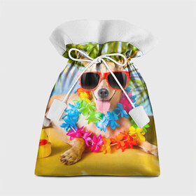 Подарочный 3D мешок с принтом пляж в Санкт-Петербурге, 100% полиэстер | Размер: 29*39 см | Тематика изображения на принте: sea | гавайи | лето | море | океан | отдых | очки | пляж | собака | той терьер