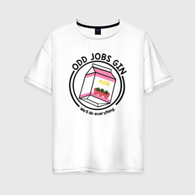 Женская футболка хлопок Oversize с принтом Strawberry Milk Odd Jobs Gin в Санкт-Петербурге, 100% хлопок | свободный крой, круглый ворот, спущенный рукав, длина до линии бедер
 | anime | gin tama | gintama | аниме | гинтама